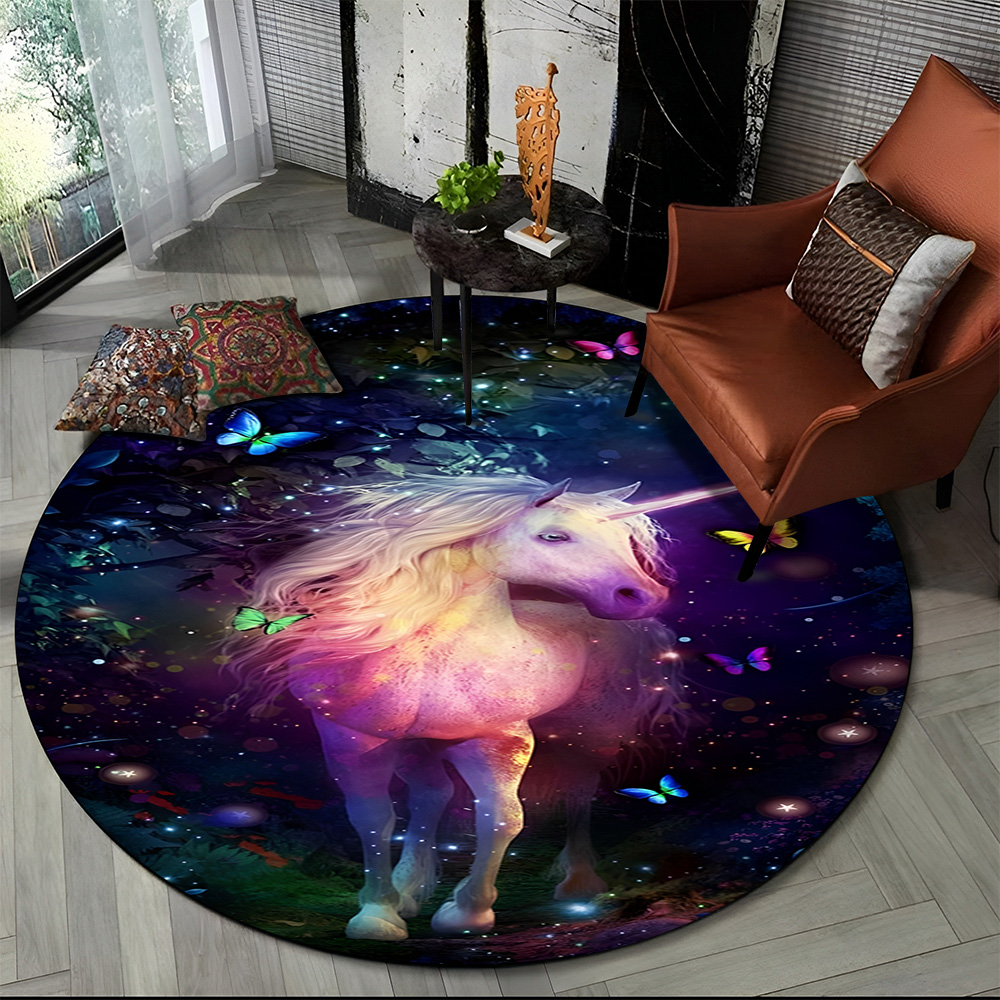 Outdoor Camping Games For Adults - Unicorn Karikatür Hayvan Yuvarlak Halı Kilim