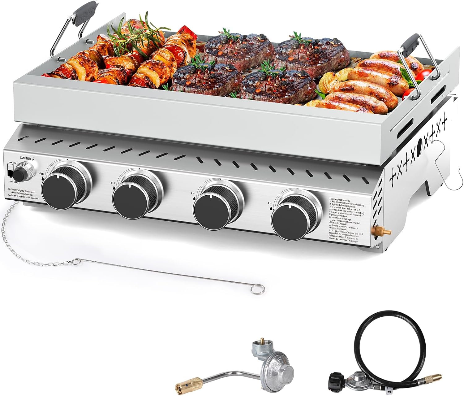 Outdoor Camping Grill - Taşınabilir 4 Ocaklı Paslanmaz Çelik Barbekü