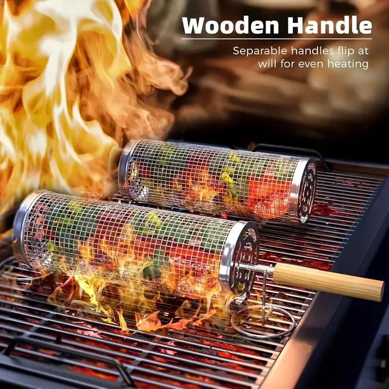 Outdoor Camping Grill - Paslanmaz Çelik Barbekü Izgara Sepeti, Yuvarlak
