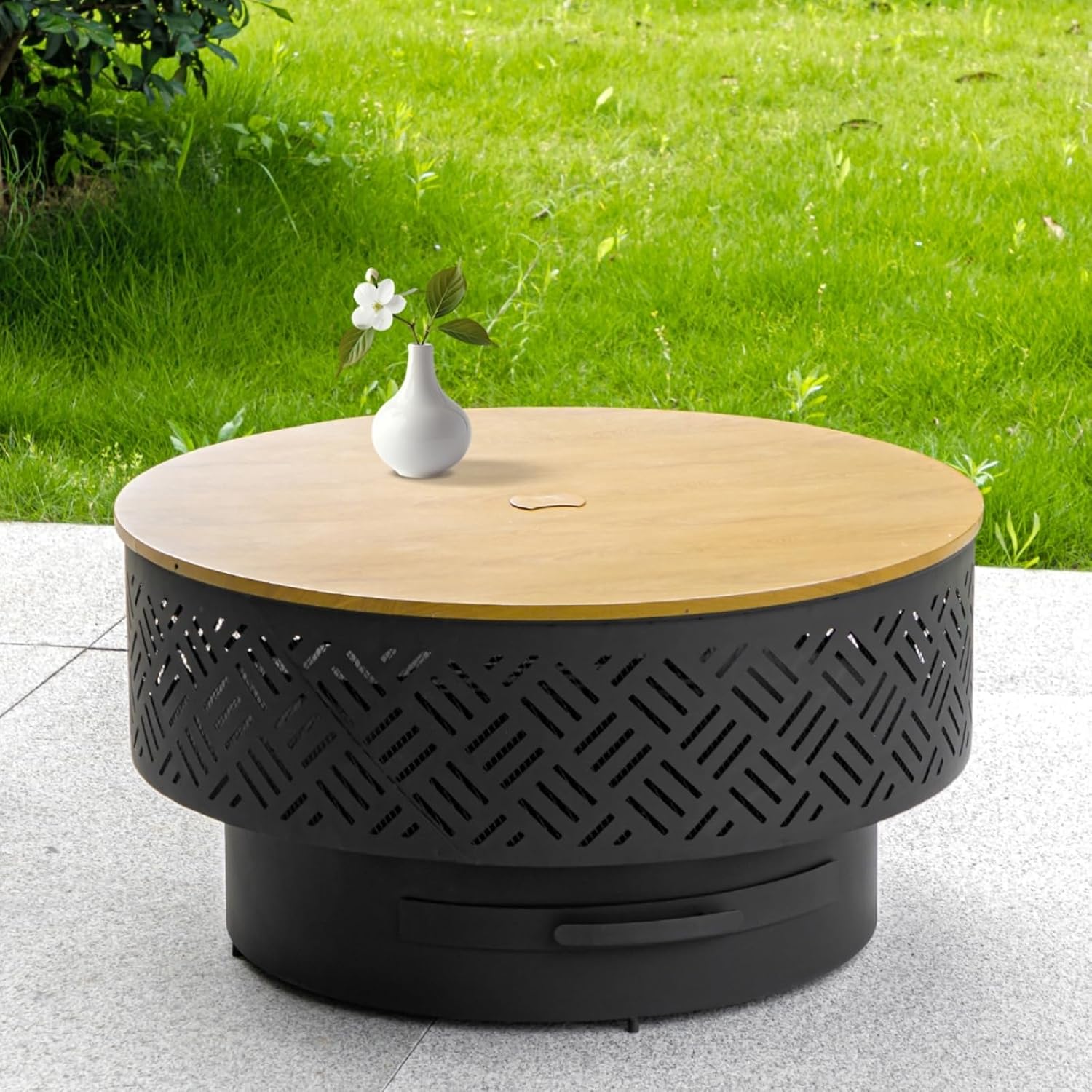 Outdoor Camping Cooking Table - 32 İnç Yuvarlak Metal Odun Yakma