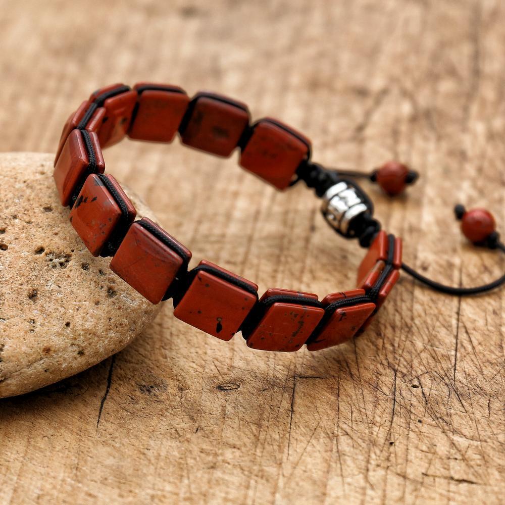 Paracord Bracelet - El yapımı doğal kırmızı Jasper taş